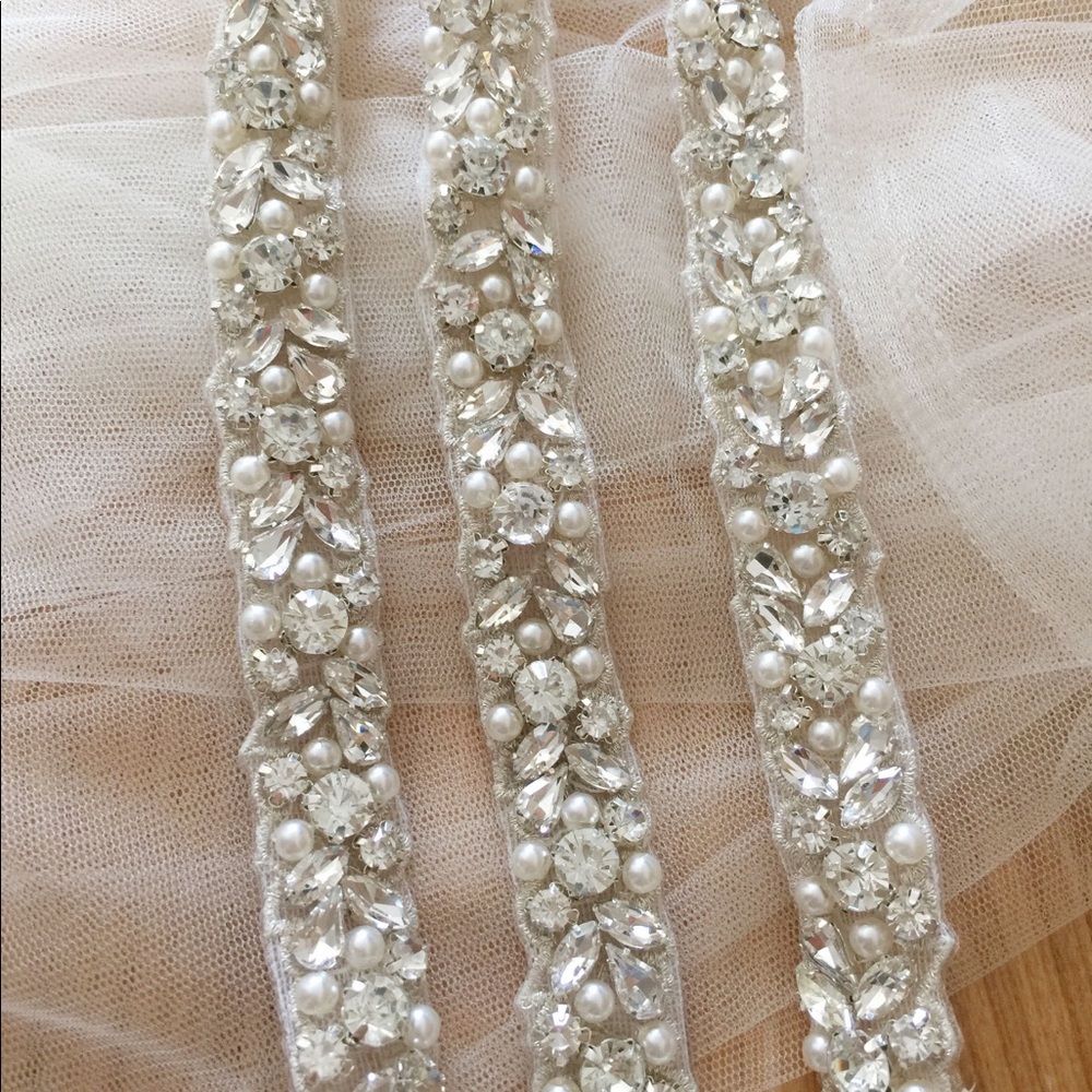Rhinestone and pearl trim for wedding gown belt